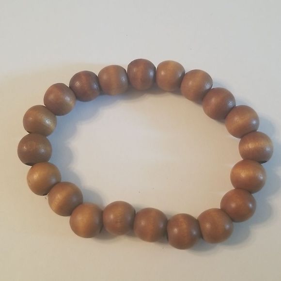 Mens Coated Brown Wooden Expansion Bracelet 8", 10mm beads New Custom Made - Picture 5 of 5